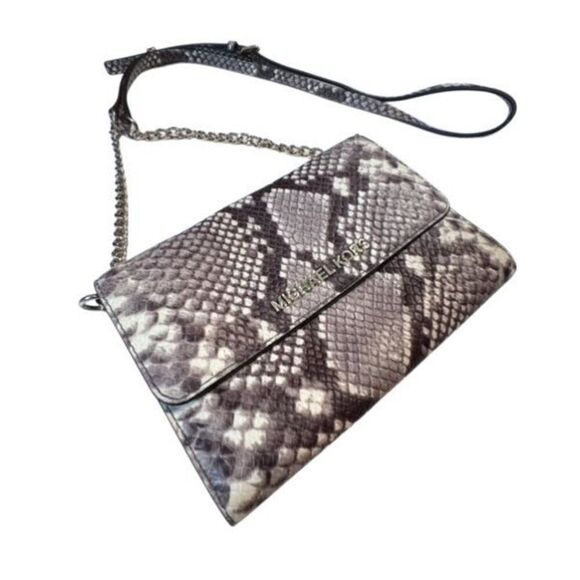 Michael Kors Jet Set Travel Crossbody Phone Handbag Snakeskin Embossed Leather - Picture 1 of 14